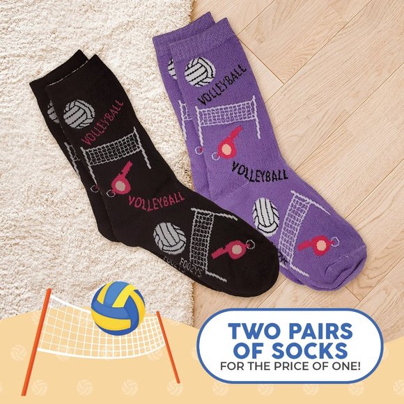 Volleyball Game Team Sport Net Beach Ball Whistle 2 Pairs Foozys Women's Socks - Picture 5 of 5